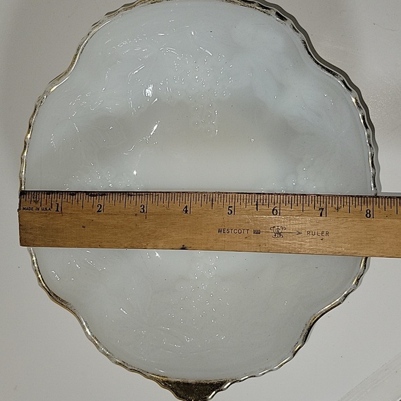 Vintage Milk Glass Relish Plate and Bowl with Gold accent Trim - Picture 13 of 14